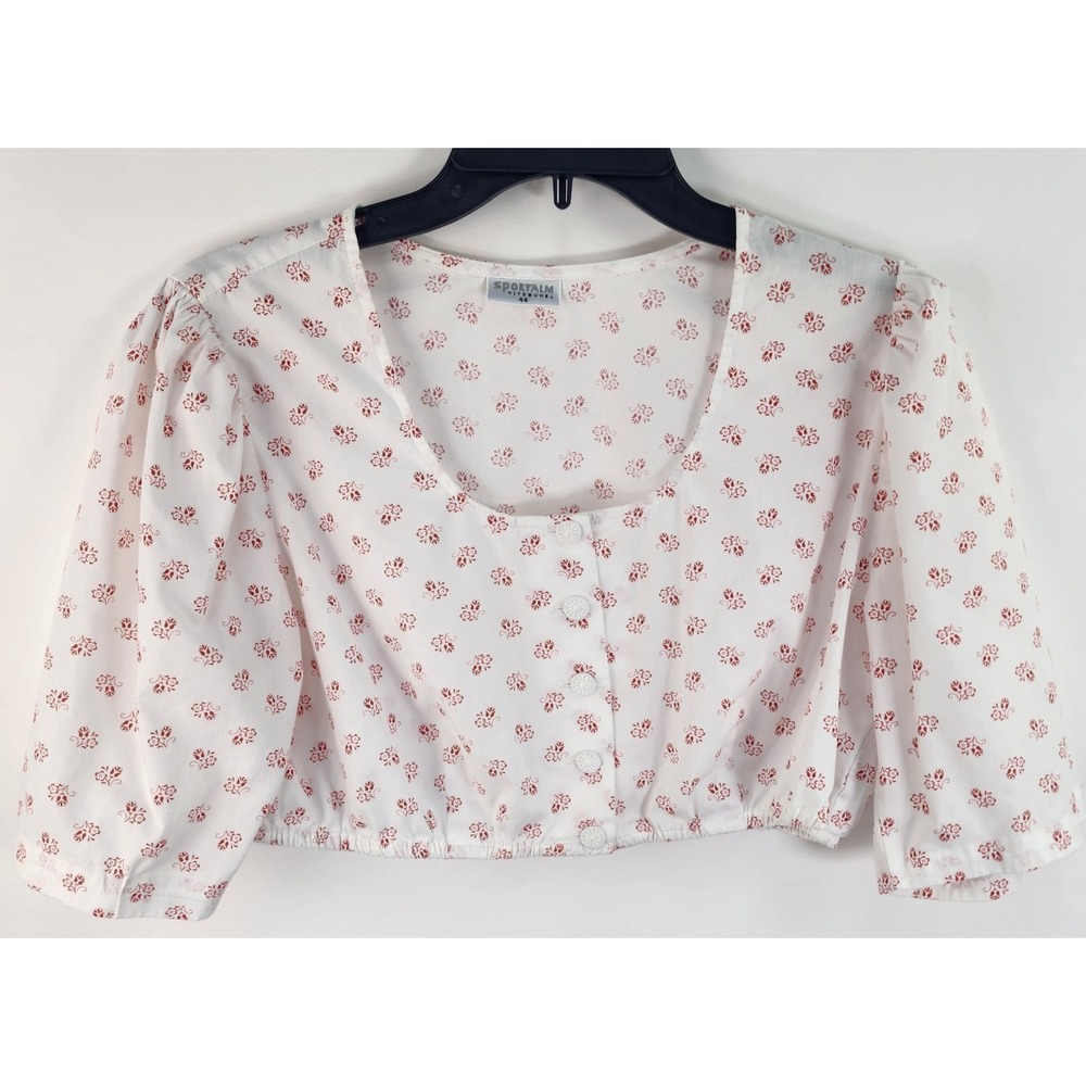 Sportalm Kitzbühel Floral Crop Button Front Top Womens XL White Trachten Austria